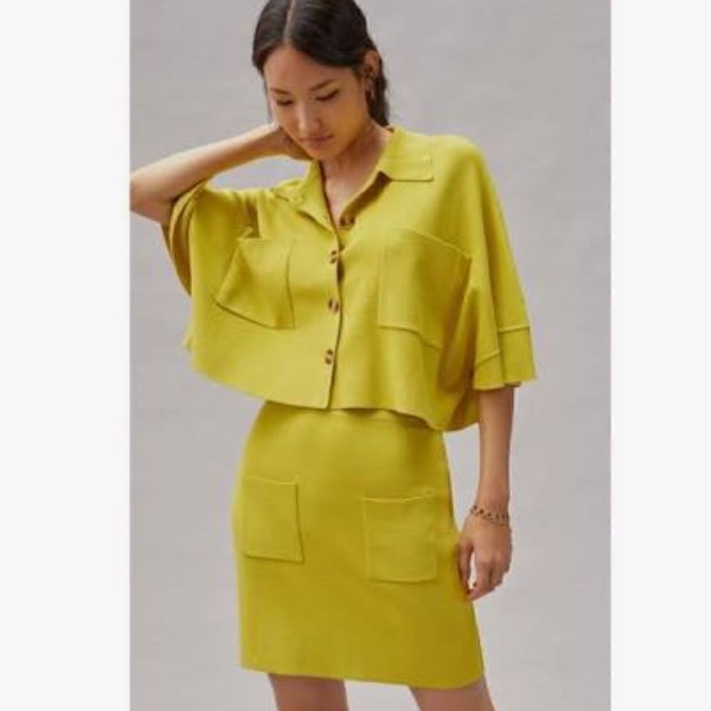 Anthropologie Flat White Patch Pocket Sweater Skirt Set NWT - Picture 1 of 13